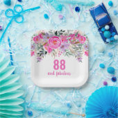 88e verjaardag roze bloemen papieren bordje (Feest)