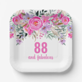 88e verjaardag roze bloemen papieren bordje