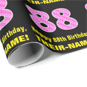 88e verjaardag: Roze strips en hart "88" + naam Cadeaupapier (Rol Hoek)