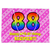 88e verjaardag: Roze strips & harten, regenboognr. Groot Cadeauzakje (Achterkant)