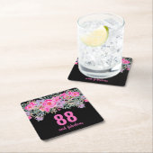 88e verjaardag roze zwarte bloemen kartonnen onderzetters (Insitu)