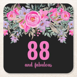 88e verjaardag roze zwarte bloemen kartonnen onderzetters