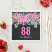 88e verjaardag roze zwarte bloemenfeest servetten (Insitu)