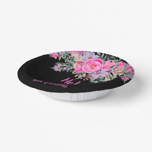 88e verjaardag roze zwarte waterverf bloemen papieren kommen (Gebogen)