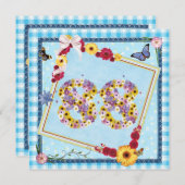 88e Verjaardag Uitnodiging bloemen, vlinders (Voorkant / Achterkant)