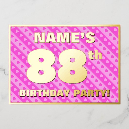 88e verjaardag van de opstand - vuurroze harten en folie uitnodiging (Voorkant)