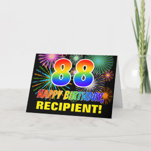 88e verjaardag: vet, plezier, vuurwerk, regenboog  kaart