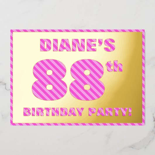 88e verjaardag - Vet, vuurtje, roze band # 88 Folie Uitnodiging (Voorkant)
