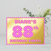 88e verjaardag - Vet, vuurtje, roze band # 88 Folie Uitnodiging (Staand Voorkant)