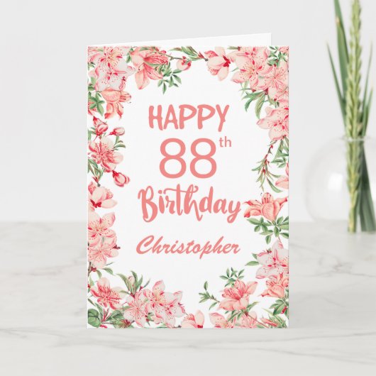 88e verjaardag Waterverf van roze peach peonies Fl Kaart (Voorkant)