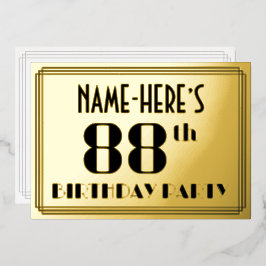 88ste verjaardag: Art Deco Kijk "88" en naam Folie Uitnodiging