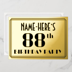 88ste verjaardag: Art Deco Kijk "88" en naam Folie Uitnodiging