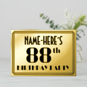 88ste verjaardag: Art Deco Kijk "88" en naam Folie Uitnodiging (Staand Voorkant)