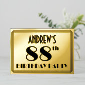 88ste verjaardag — Art Deco look "88" + naam Folie Uitnodiging (Staand Voorkant)
