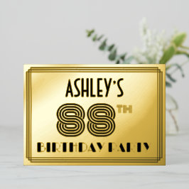 88ste verjaardag — Art Deco Style "88" en naam Folie Uitnodiging