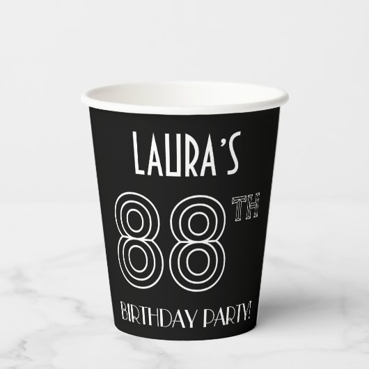 88ste verjaardag: Art Deco Style + aangepaste naam Papieren Bekers (Achterkant)