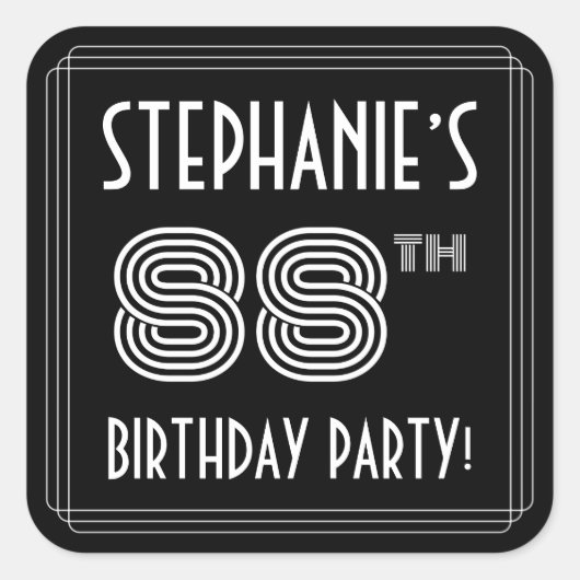 88ste verjaardag: Art Deco Style en aangepaste naa Vierkante Sticker (Voorkant)