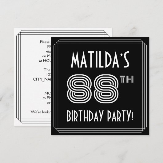 88ste verjaardag: Art Deco Style met aangepaste na Kaart (Voorkant / Achterkant)