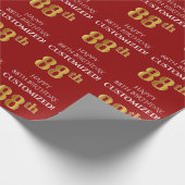 88ste verjaardag: Elegant, rood, Faux Gold look Cadeaupapier (Hoek)