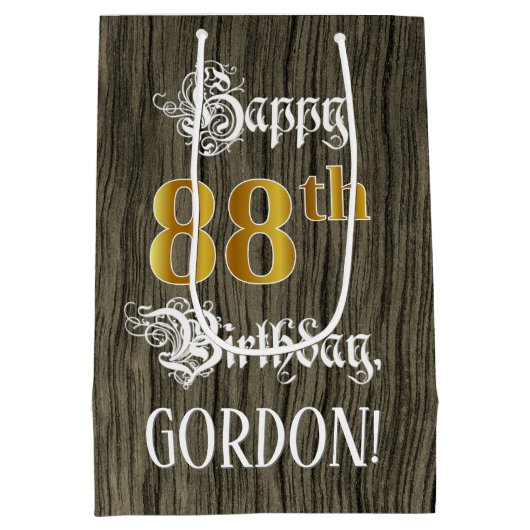 88ste verjaardag: Faux Gold look & Faux Wood Patte Medium Cadeauzakje (Achterkant)