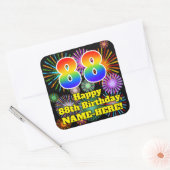 88ste verjaardag: Fun Fireworks Kijk, regenboognr. Vierkante Sticker (Envelop)