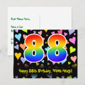 88ste verjaardag: Fun Hearts-patroon, Regenboog 88 Briefkaart (Voorkant / Achterkant)