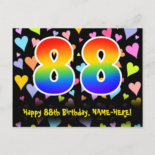 88ste verjaardag: Fun Hearts-patroon, Regenboog 88 Briefkaart (Voorkant)