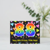 88ste verjaardag: Fun Hearts-patroon, Regenboog 88 Briefkaart (Staand voorkant)