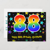 88ste verjaardag: leuk sterrenpatroon, regenboog 8 briefkaart (Voorkant / Achterkant)