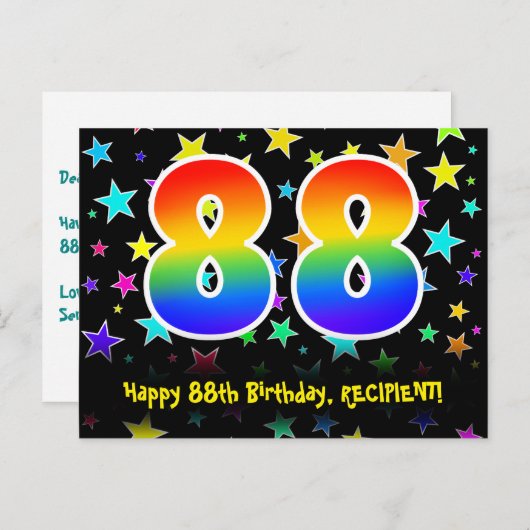 88ste verjaardag: leuk sterrenpatroon, regenboog 8 briefkaart (Voorkant / Achterkant)
