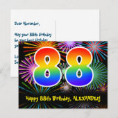 88ste verjaardag – leuk vuurwerkpatroon + regenboo briefkaart (Voorkant / Achterkant)