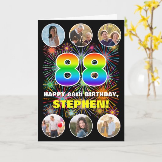 88ste verjaardag: Leuke regenboog #, aangepaste na Kaart (Gele Bloem)