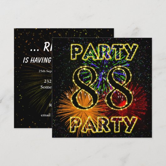 88ste verjaardag met vuurwerk kaart (Voorkant / Achterkant)