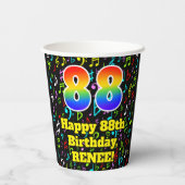 88ste Verjaardag: Plezier Muzieknoten, Regenboog 8 Papieren Bekers (Achterkant)