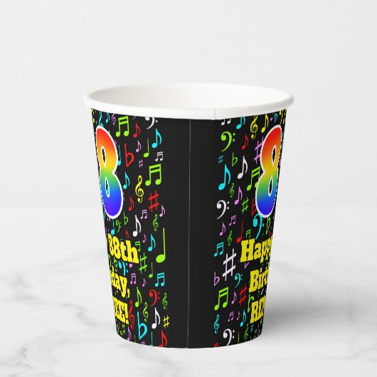 88ste Verjaardag: Plezier Muzieknoten, Regenboog 8 Papieren Bekers (Rechts)