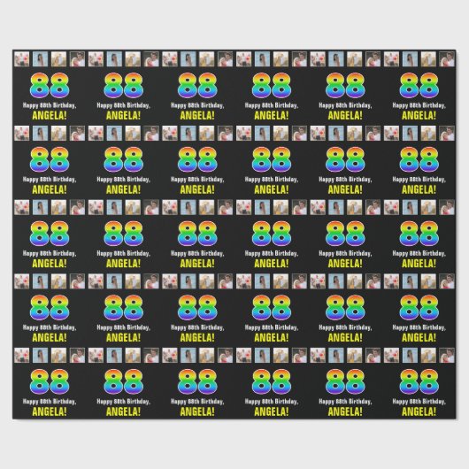 88ste verjaardag: Regenboog "88"; Aangepaste foto' Cadeaupapier (Zoom)