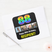 88ste verjaardag: Regenboog "88"; Aangepaste foto' Vierkante Sticker (Envelop)