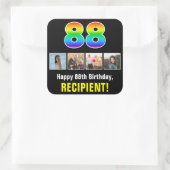 88ste verjaardag: Regenboog "88"; Aangepaste foto' Vierkante Sticker (Tas)