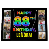 88ste verjaardag: Regenboogtekst, aangepaste foto' Groot Cadeauzakje (Voorkant)