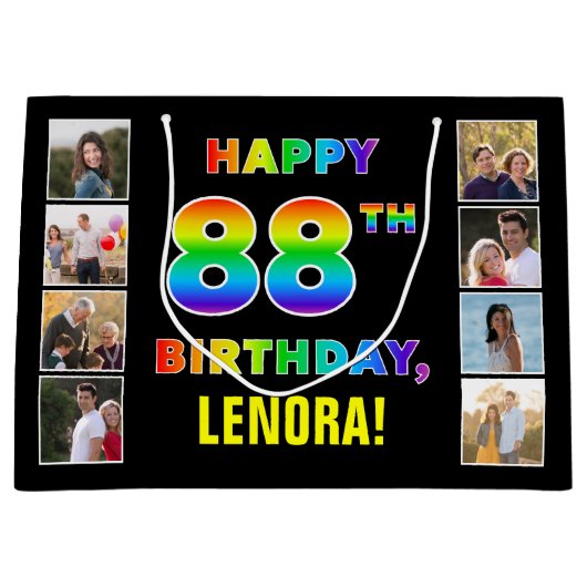88ste verjaardag: Regenboogtekst, aangepaste foto' Groot Cadeauzakje (Voorkant)