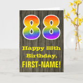 88ste verjaardag: Rustieke Faux Wood Look, Regenbo Kaart (Gele Bloem)