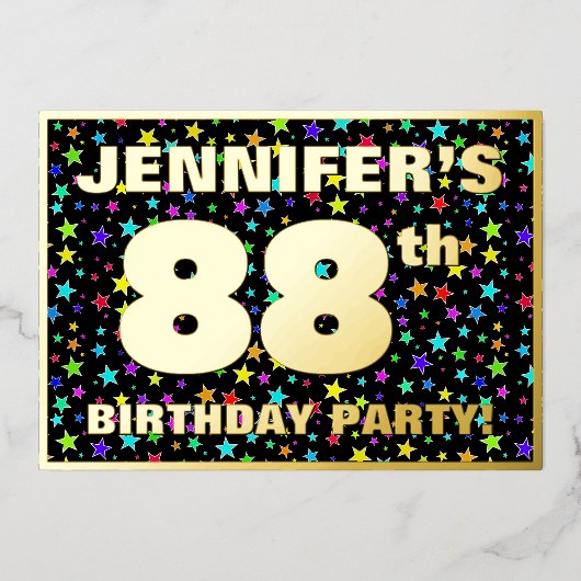 88ste verjaardag van de geboorte - Fun, kleurrijk  Folie Uitnodiging (Voorkant)