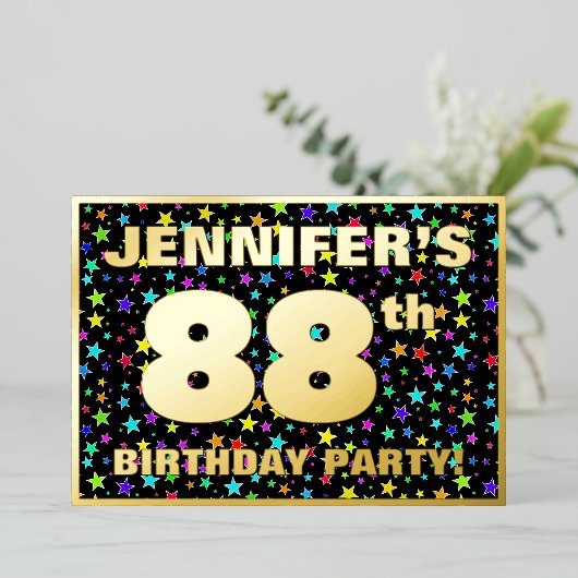 88ste verjaardag van de geboorte - Fun, kleurrijk  Folie Uitnodiging (Staand Voorkant)