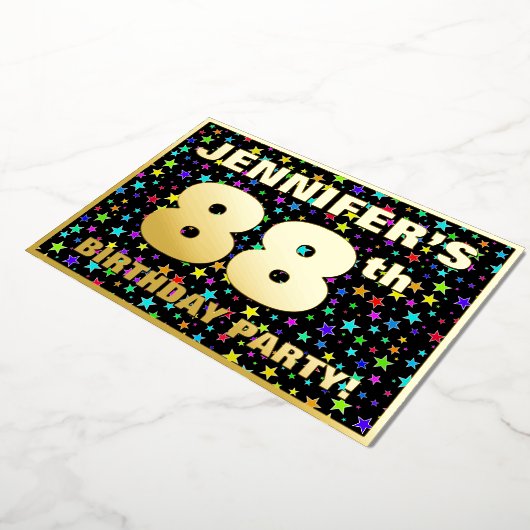 88ste verjaardag van de geboorte - Fun, kleurrijk  Folie Uitnodiging (Gedraaid)