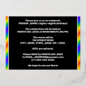 88ste verjaardag van de geboorte - Fun, regenboogs Folie Uitnodiging (Achterkant)