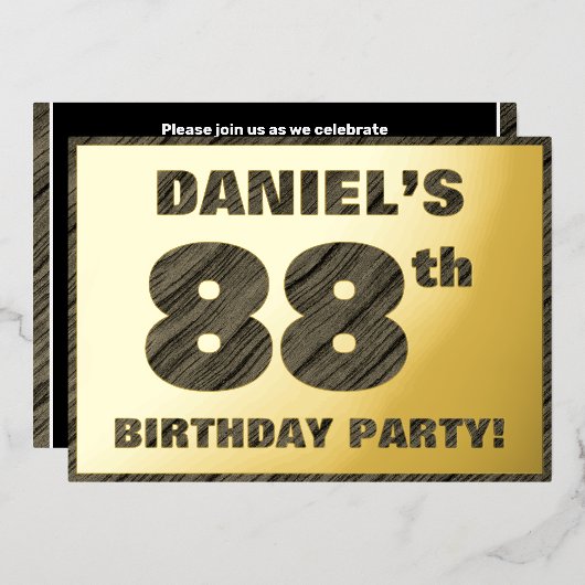 88ste verjaardag van de geboorte - Vette, houten g Folie Uitnodiging (Voorkant / Achterkant)