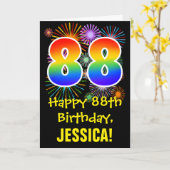 88ste verjaardag: vuurwerk patroon + regenboog 88 kaart (Gele Bloem)