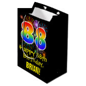 88ste verjaardag: vuurwerk patroon + regenboog 88 medium cadeauzakje (Voorkant Gekanteld)