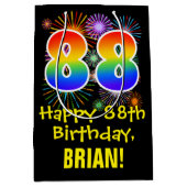 88ste verjaardag: vuurwerk patroon + regenboog 88 medium cadeauzakje (Voorkant)
