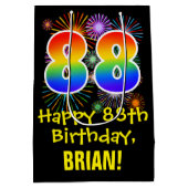 88ste verjaardag: vuurwerk patroon + regenboog 88 medium cadeauzakje (Achterkant)
